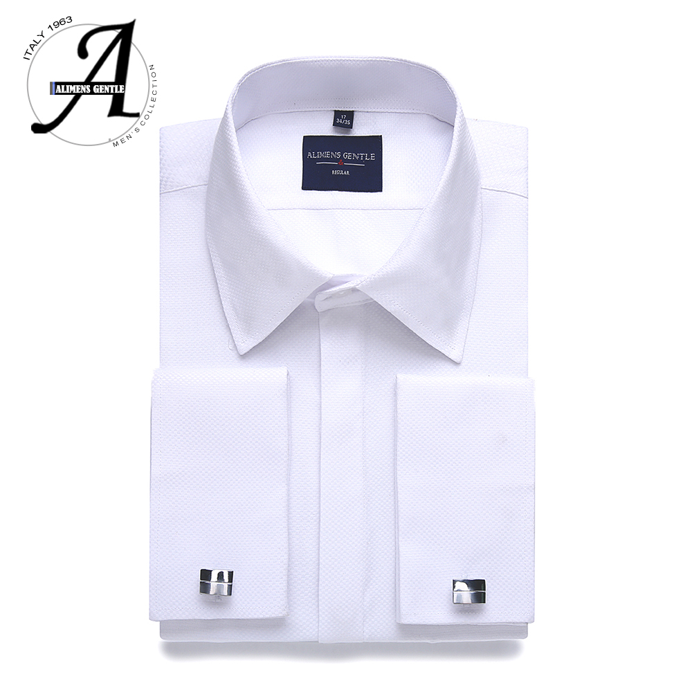 

Alimens & Gentle Plus size regular fit hidden placket french dress shirt men long sleeve includ cufflinks and collar stays, Beige