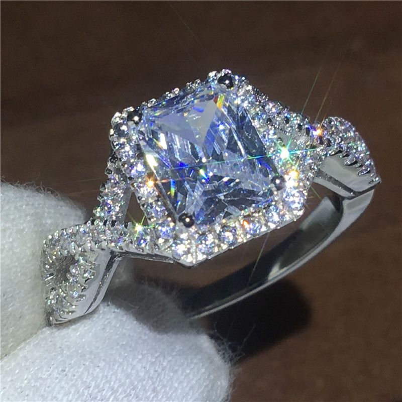 

Vecalon fashion Handmade Engagement Wedding ring Princess Cut 4ct Cz Simulated diamond 925 Sterling Silver Ring for Women