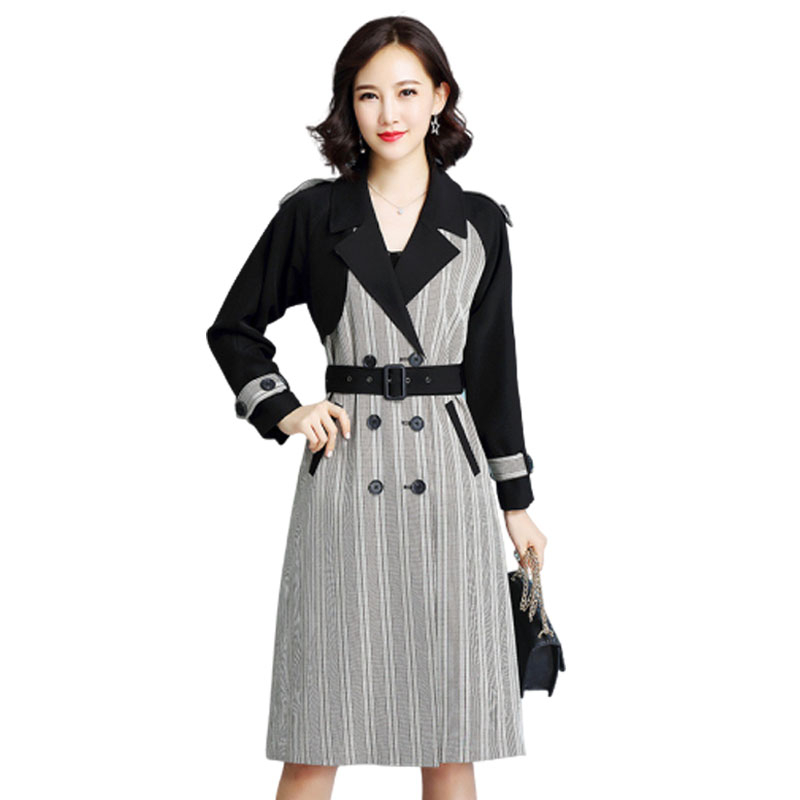 

2020 New Spring Women Long Trench Coats Double Breasted Stripe Overcoat Slim Belt Cloak Windbreaker Female Plus Size Outerwears, Photo color