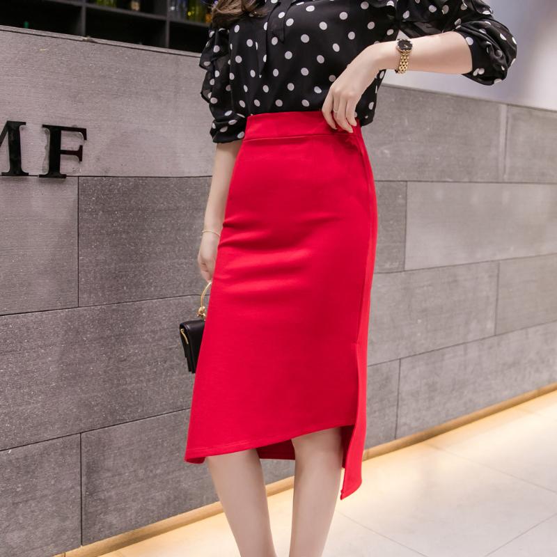 

2020 New Fashion Skirts Womens Solid Irregular Open Fork Casual Skirt Solid Color Black Red Straight Irregular Split Skirt#GH