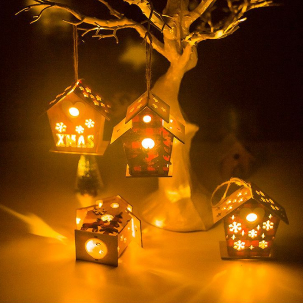 

Christmas DIY Luminous Cabin Innovative Christmas Snow House With Light Colorful Wooden Cottage New Year Decoration