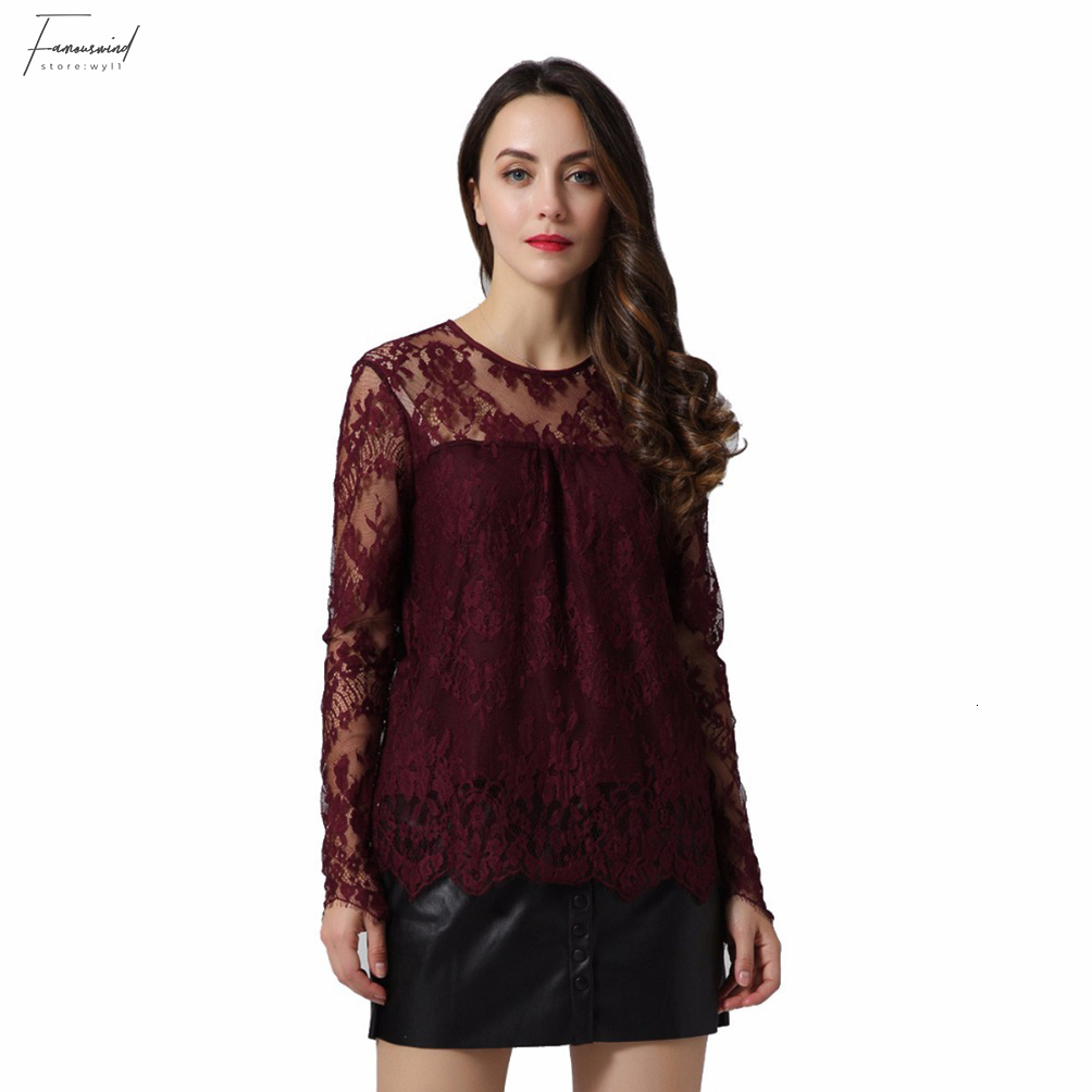 Women vintage transparent wine lace long sleeve o neck blouse in various colors