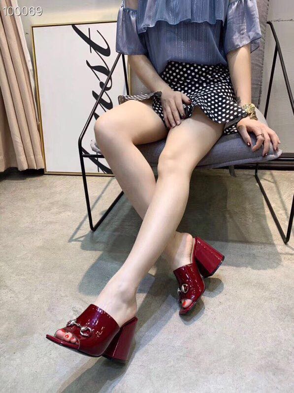 

2019 New products Designer Authentic Leather Sandals Metal buckle slippers Coarse heel Half slippers High heeled sandals 40 41, Black
