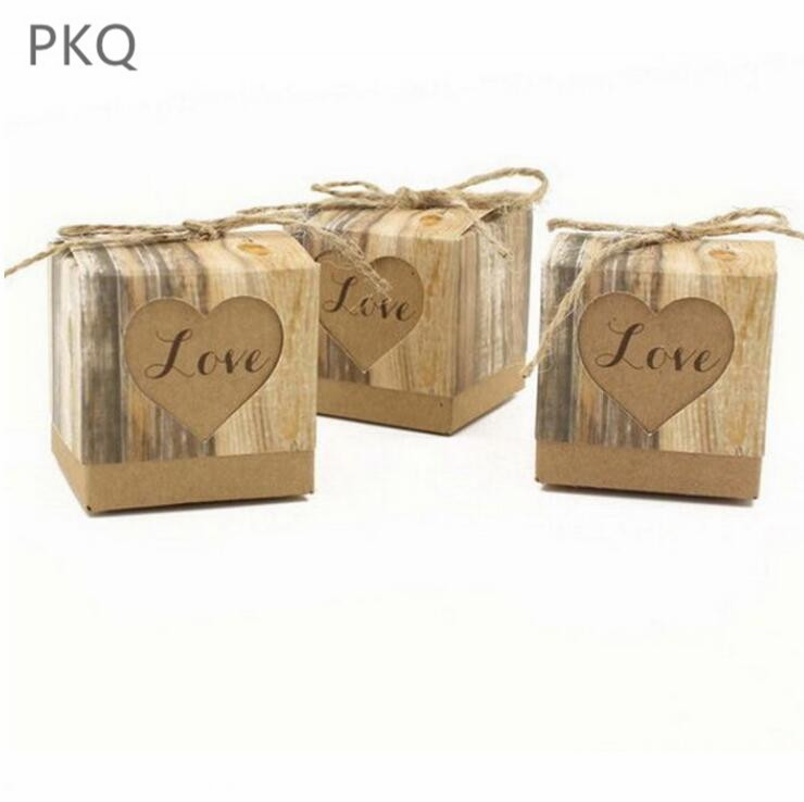 

50Pcs/lot Small Candy Box Wedding Favor Box with rope Square Gift Packaging 5x5x5cm