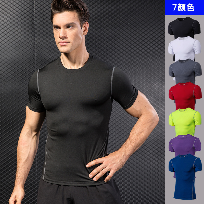 

Man Close Training Bodybuilding Clothes Run Short Sleeve Athletic Wear Elastic Force Speed Do Clothes T T-shirt 1003, Black