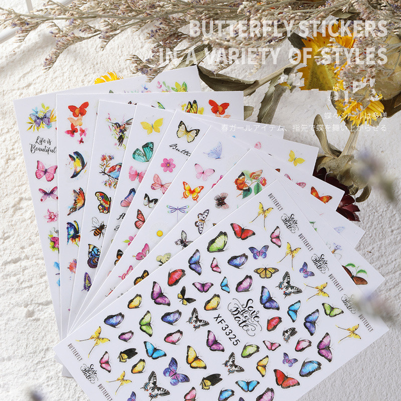 3D Butterfly Nail Art Stickers Self-adhesive Sliders Nail Transfer Decals Foils Wraps Decorations DIY Manicure Accessories F699-image-552696953