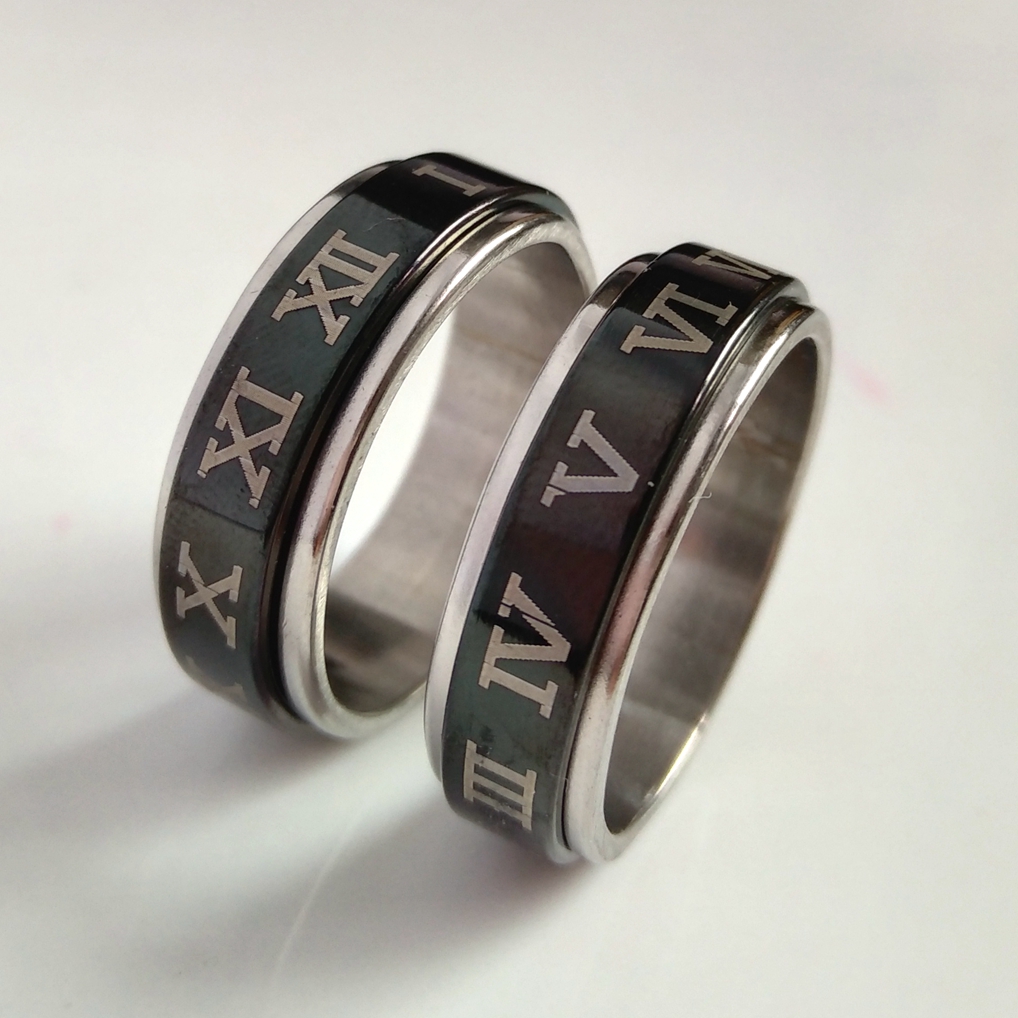 

30pcs Roman Numerals 316L Stainless Steel Spinner Rings Men's Band Spin Ring Male Cool Ring Wholesale Fashion Jewelry Party Gift Favor, Silver