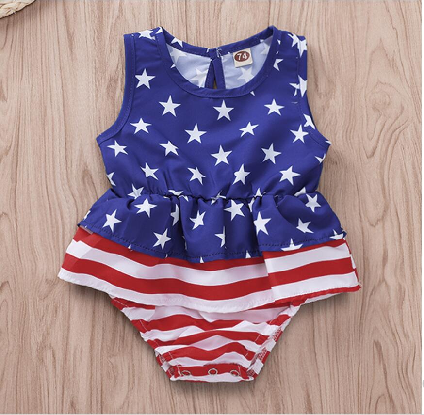 

Girl Sleeveless Strip and Star Print Romper Baby Summer Jumpsuit Kids Clothes One Piece ZHT 255, As picture