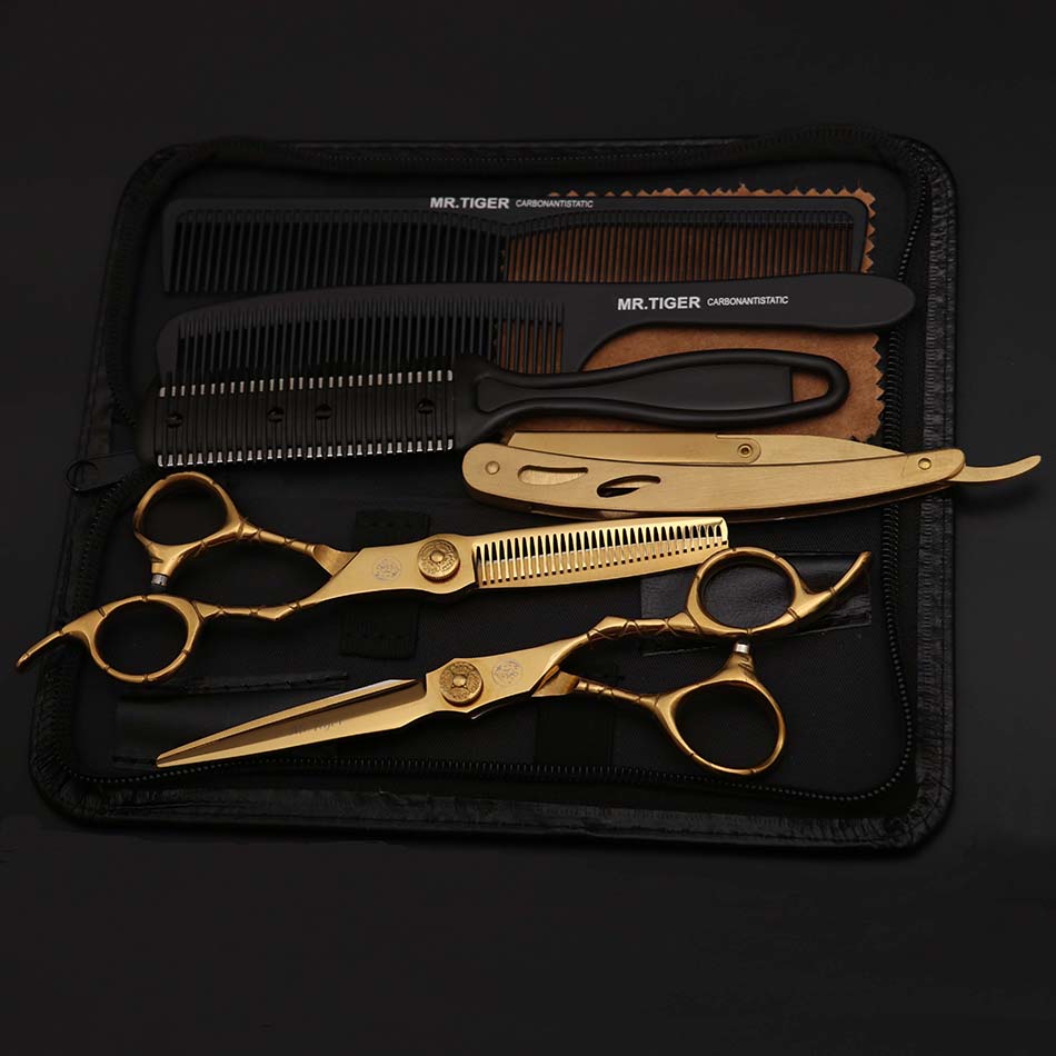 

6.0 Professional Sharp Blade Hair Cutting Scissor Makas Barber Shears Hairdressing Scissors With Comb Razor For Home Salon