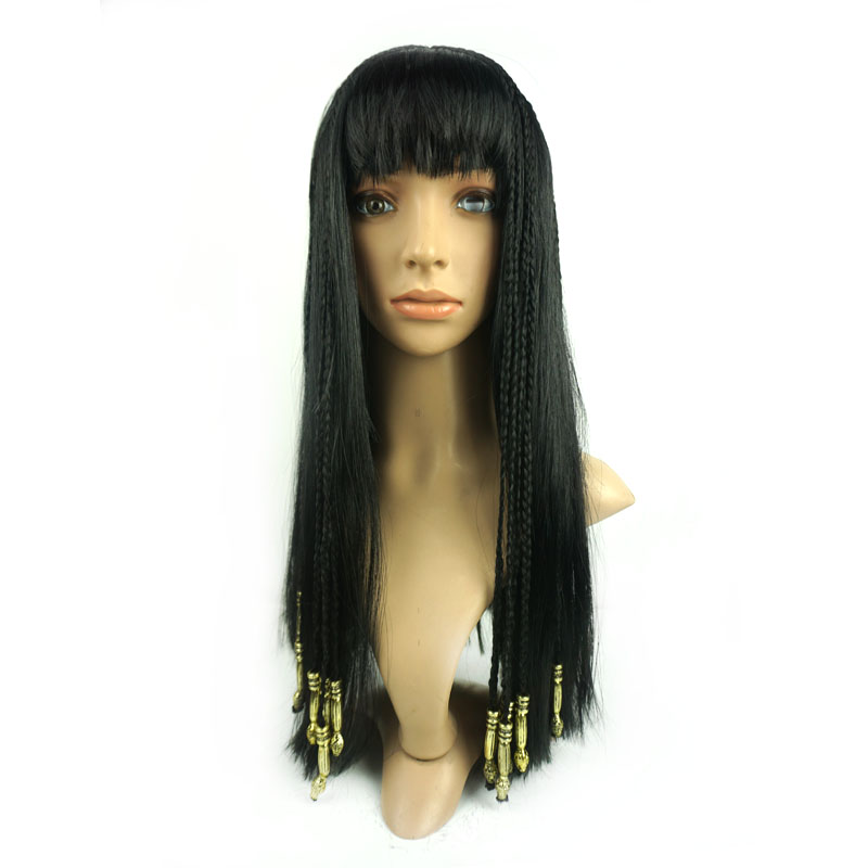 

Cleopatra's pigtails Long straight hair Cleopatra Party props COS headdress Black straight hair