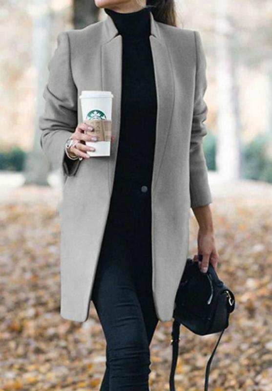 

Women Wool Coat Solid Color Long Sleeve Mandarin Collar Long Jacket Causa Coat 5XL plus size maxi Jacket Women Autumn 2020, Gray