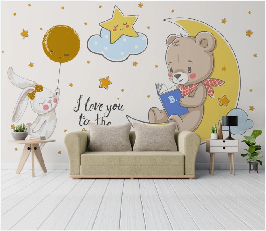 

WDBH custom photo 3d wallpaper Hand drawn cartoon bear rabbit star moon children's room home decor 3d wall murals wallpaper for walls 3 d, Non-woven wallpaper