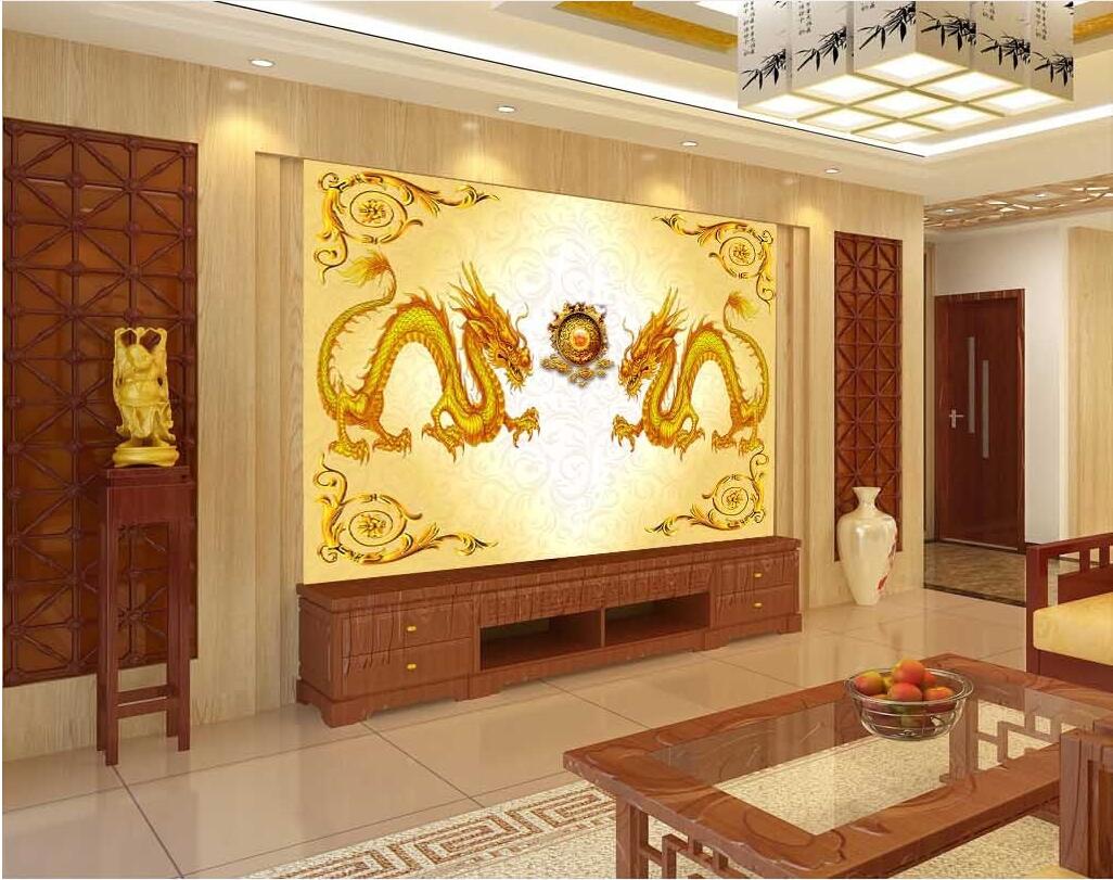 

WDBH 3d room wallpaper custom photo Chinese double dragon play beads tv background wall decor 3d wall murals wallpaper for walls 3 d, Non-woven