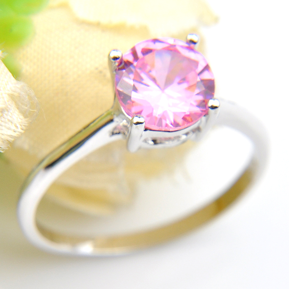 

5 Pcs /Lot LuckyShine Family Gift Exclusive Round Pink Kunzite Cubic Zirconia Crystal Gems 925 Silver Rings Russia American Wedding Rings