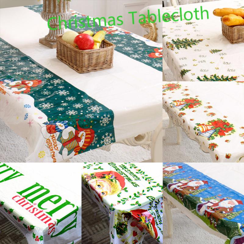 

110X180cm Christmas Tablecloth Banquet New Year Party Printing Rectangular PVC Christmas Atmosphere Table Cover Decorations