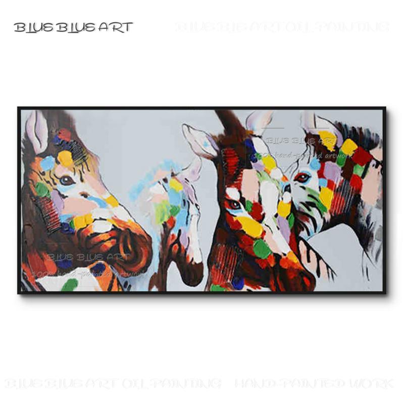 

Pure Hand-painted High Quality Modern Wall Picture 4 Horses Oil Painting on Canvas Modern Design 4 Horses Zebra Knife Painting