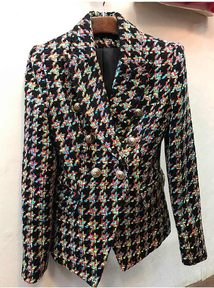 women winter jacket coat newest fashion designer blazer womens lion buttons colors houndstooth tweed overcoat blend