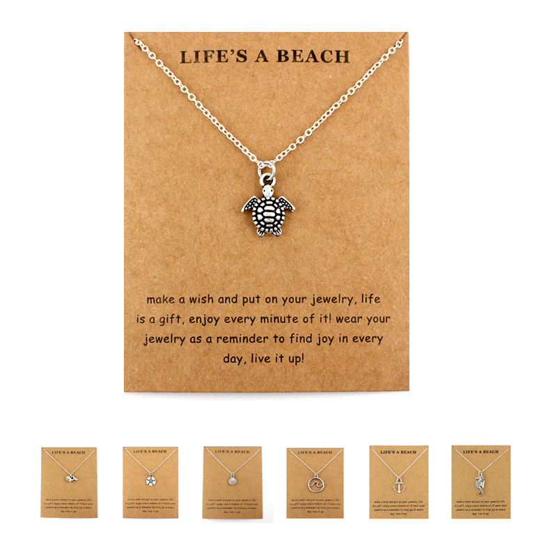 

Fashion Life Is A Beach Jewelry Seahorse Sand Dollar Octopus Starfish Seashells Whale Wave Mermaids Sea Turtles Necklaces For Women