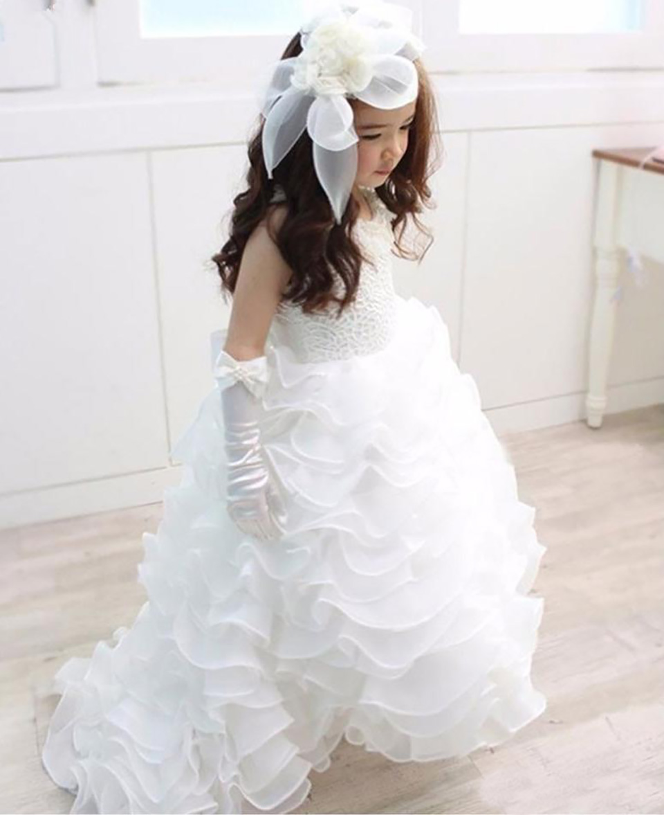 Robe trapèze à fleurs pour filles, col rond, sans manches, en dentelle, Organza, longue, robes de fête d'anniversaire, taille personnalisée, nouv