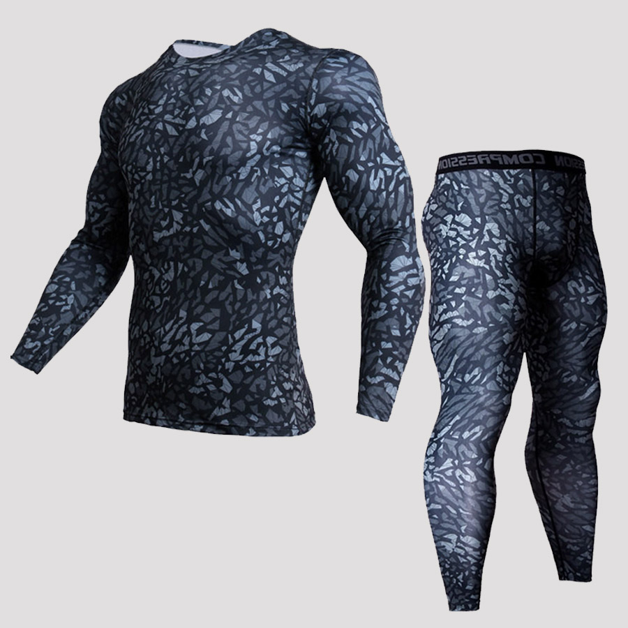 

2018 Fitness Tight Sport Suit Men Long Sleeve Shirt +Pant Men' Running Set Compression Gym Clothing Quick Dry Men' Sportswear, Blue