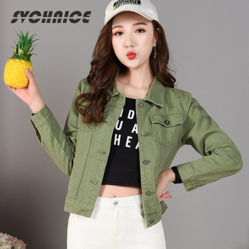 

2019 Women Basic Coat Jacket Denim Outwear Ladies Casual Slim Denim Coat Female Pink Black White Green Jeans Jacket Jaqueta, No 1