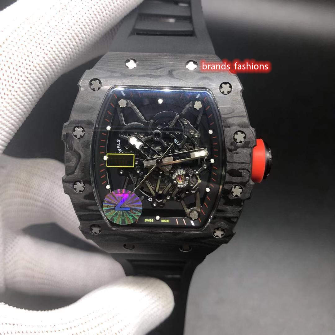 

The Latest Men's Sports Watches Top Quality Carbon Fiber Case Watch Black Rubber Strap Watch Automatic Mechanical Wristwatch