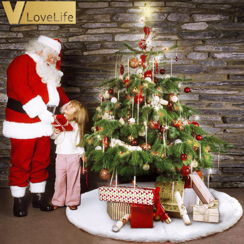 

Home Christmas Decoration White Plush Christmas Tree Skirt Santa Claus Embroidered New Year Xmas Tree Cover 78cm/90cm/122cm