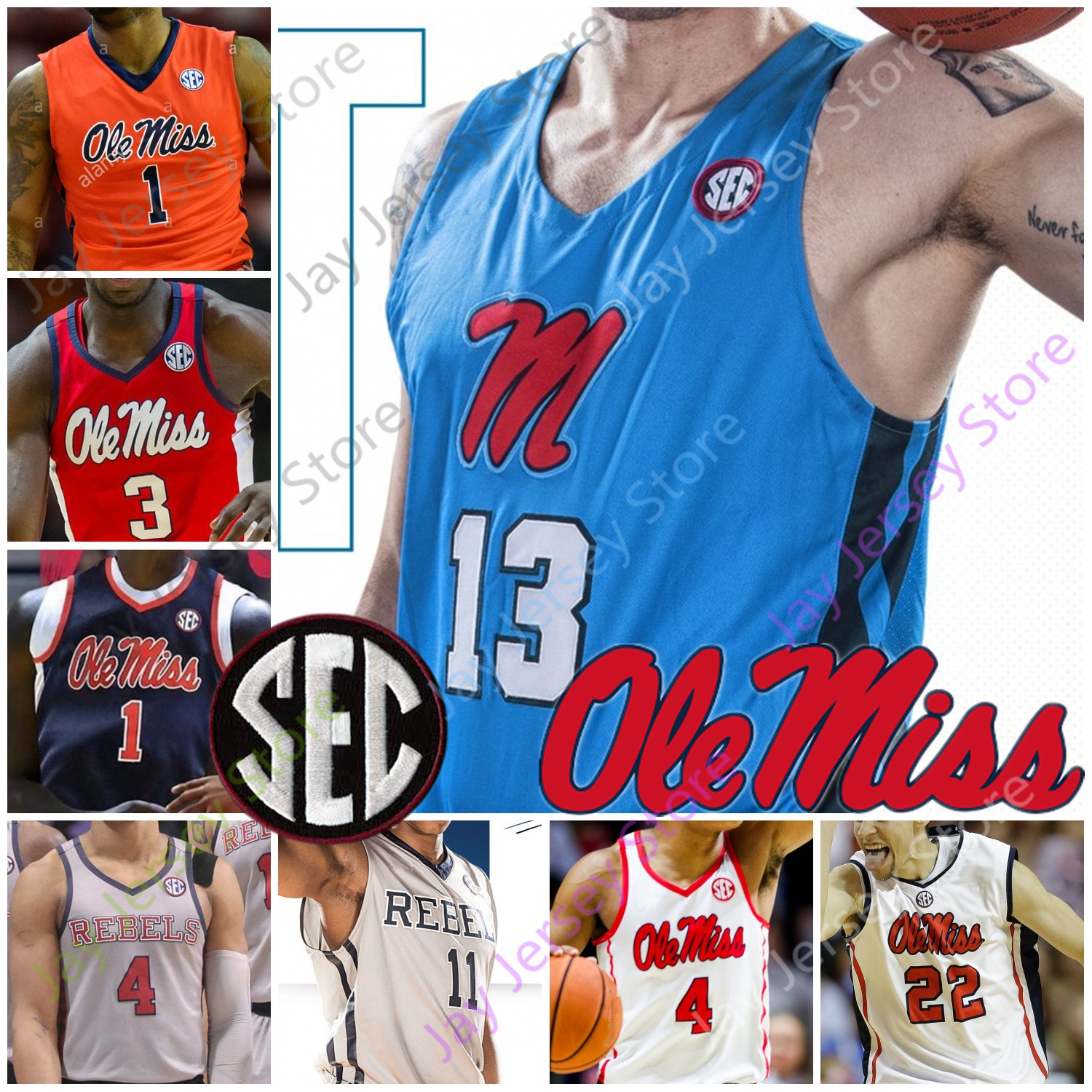 

Custom 2020 Ole Miss Rebels Basketball Jersey NCAA College Breein Tyree Devontae Shuler Blake Hinson KJ Buffen Khadim Sy Terence Davis, White ii