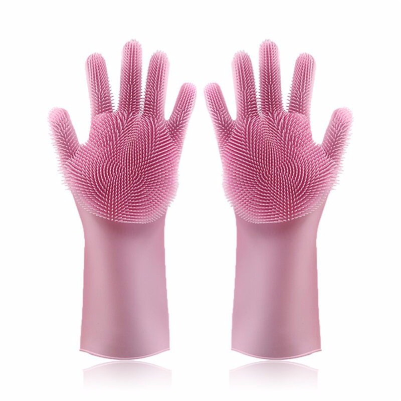 

1Pair Silicon Dishes cleaning Gloves with Cleaning Brush Grade Dishwashing Gloves Kitchen Wash Housekeeping scrubbing glove