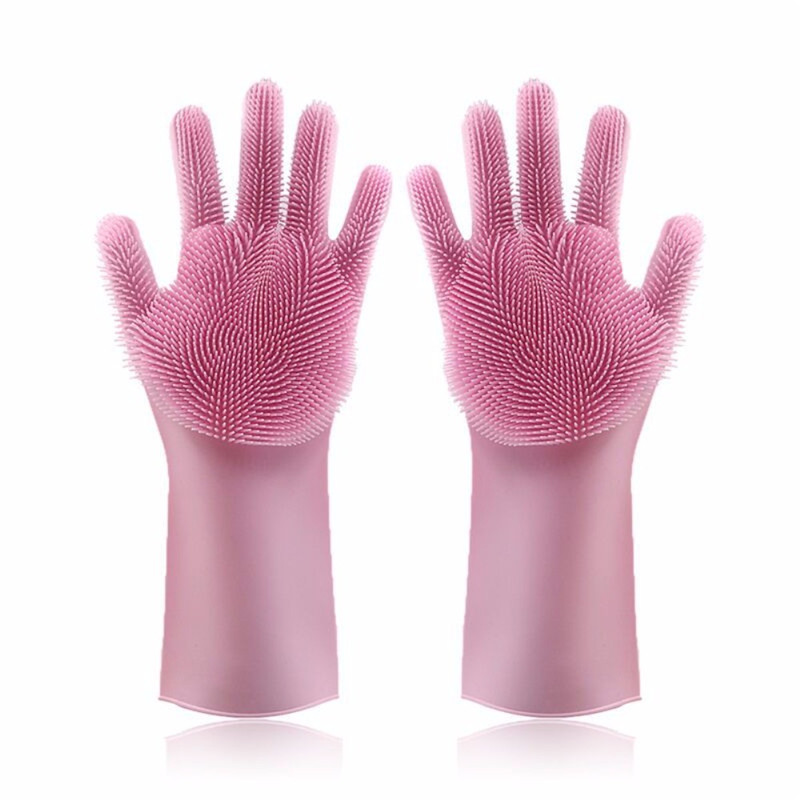 

1Pair Silicon Dishes cleaning Gloves with Cleaning Brush Grade Dishwashing Gloves Kitchen Wash Housekeeping scrubbing glove