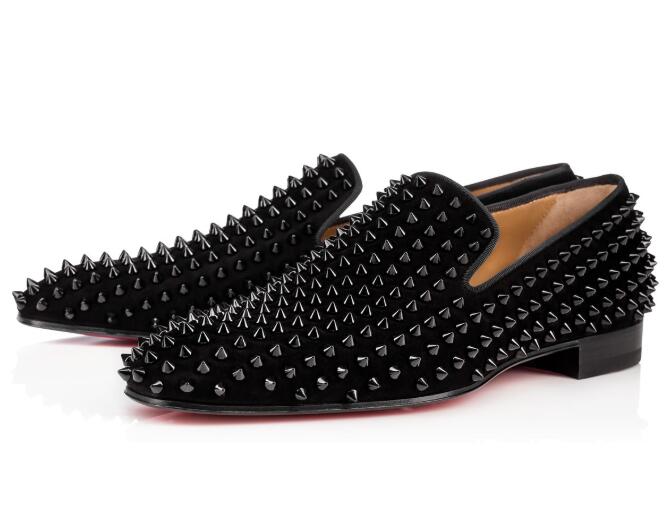 

Elegance Red Bottom Rollerboy Spikes Oxford Flat Slip On High Quality Red Sole Dandelion Walking Loafers Flats -- Business,Party,Dress, Black