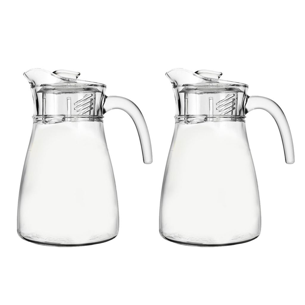 

2-pack of 44-ounces glass pitcher with lid, cold water jug, juice and iced tea beverage carafe, duck mouth pot
