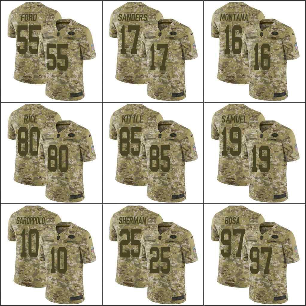 

San Francisco 49ernfl #97 Nick Bosa 85 George Kittle 80 Jerry Rice 16 Joe Montana Camo Men Women Youth Limited Salute to Service Jersey, As image