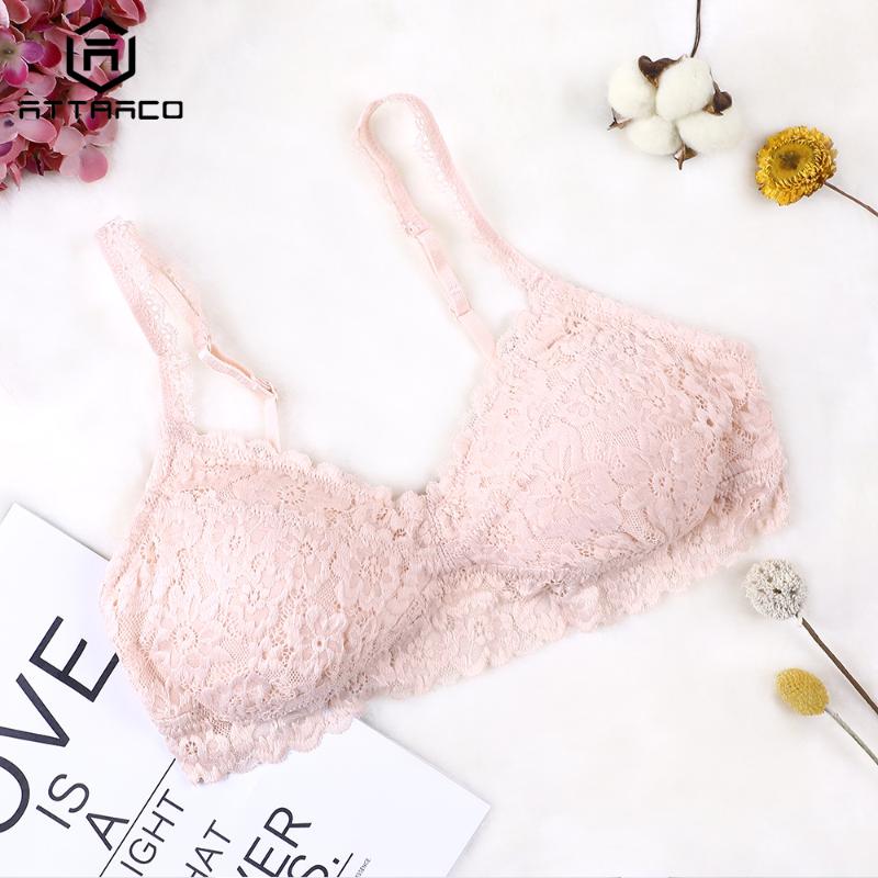 

Attraco Women's Wireless Padded Bra Thicken Sexy Floral Lace Bralette Comfort Bras, Bla