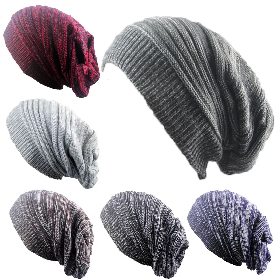 

Winter Trendy Warm Hat Scarf Slouchy Beanie Scarf Fleece Head Wraps Baggy Warm Crochet Winter Wool Knit Ski Outside Men Women, Blue;gray