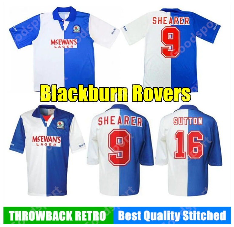 

RETRO 1994 1995 Blackburn Rovers Soccer jerseys 94 95 calcio football shirt HENDRY SHERWOOD SHEARER NEWELL WILCOX SUTTON BERG 20, 9495