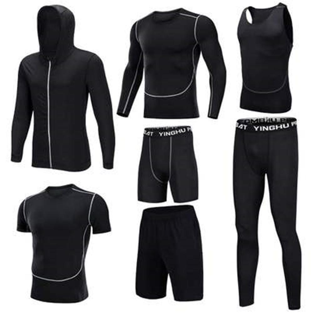 

Wholesale-7pcs Men Running Sets Compression Fitness Sports Suits Clothes Breathable Basketball Tights Tracksuit Jogging Running Sportswear, 21