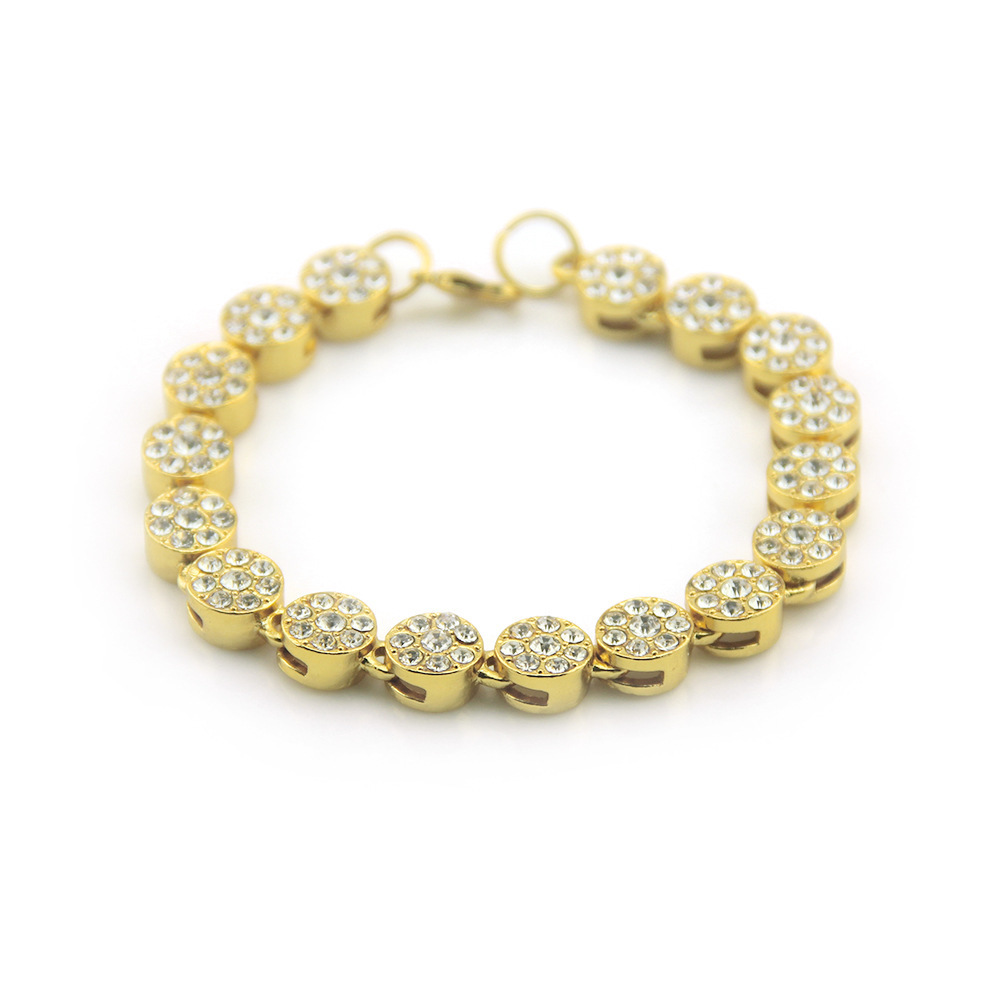 

Accessories Hiphop Fully-jewelled Round Plating 14k Gold Bracelet Exaggeration Hip Hop Trend Bracelet