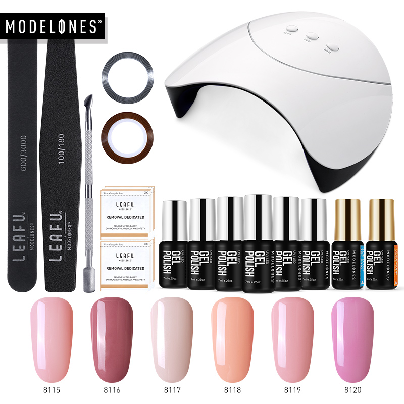 

Modelones 36W Smart Sensor UV Lamp Nail Cure Machine Manicure Tools Kit 6 Colors Semi Permanent Led Hybrid Gel Varnish Nail Set