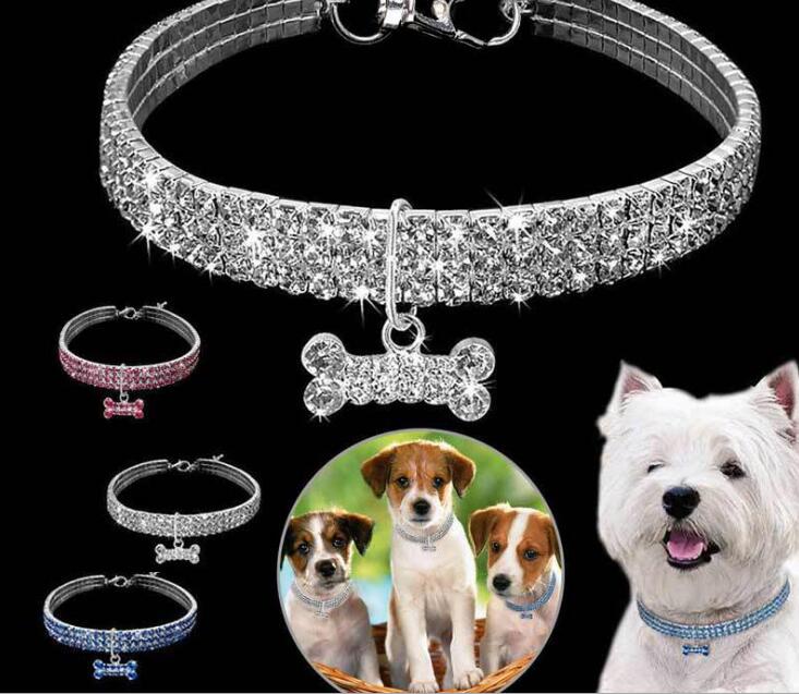 

3 rows rhinestone stretch pet necklace dog chain cat crystal collar pet supplies small dog jewelry tag WY570