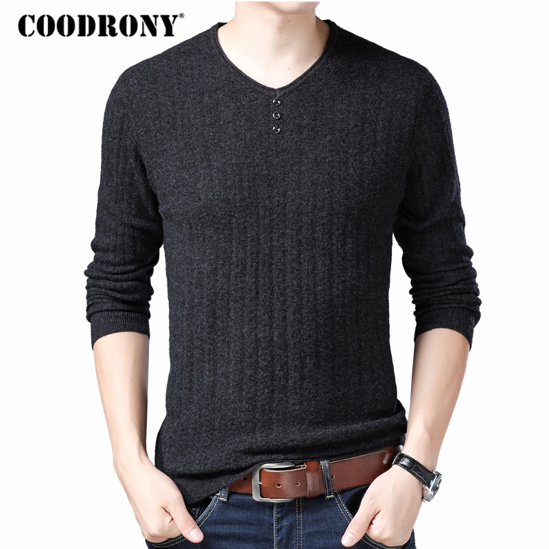 

COODRONY Brand Sweater Men Fashion Pull Homme Autumn Winter 100% Pure Merino Wool Sweaters Soft Warm Cashmere Pullover Men 93003, Black