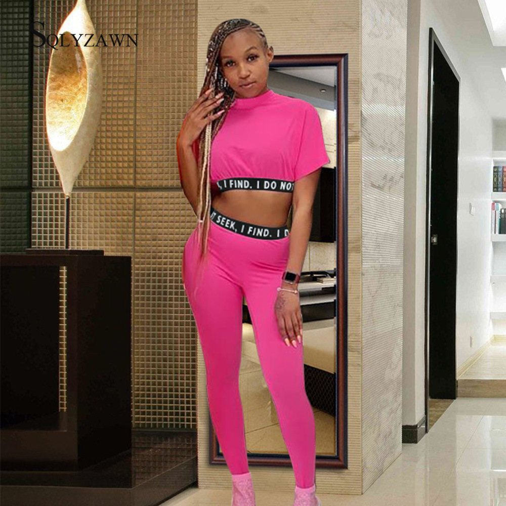 

Women Letter I Do Not Seek I Find Print Two Piece Set Outfits Crop Tops + Bodycon Long Pants Joggers Casual Sportswear Tracksuit, Black