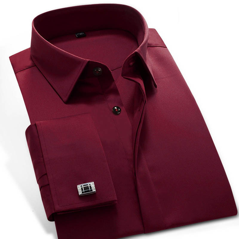 

Quality France Cufflink Men Dress Shirts Turndown Collar Breathable Slim Fit Party Wedding Male Tuxedo Recommend Shirts, Black