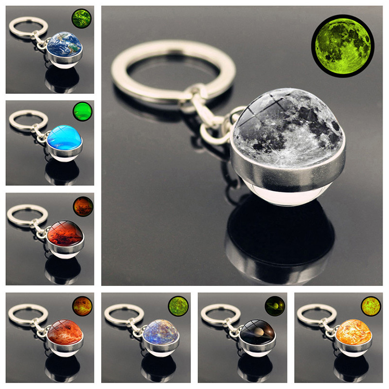 

Hot Sale Solar System Galaxy Nebula Double-sided Glass Ball Luminous Keychain Moon Earth Mars Charm Keyring Couple Jewelry Gifts