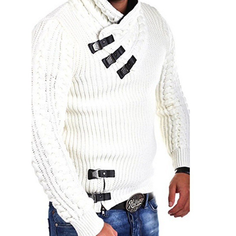 

Men Designer Sweaters Mens Casual Long Sleeve Loose Sweaters Men Brnad Solid Color Leather Button Top Men Pullover Sweater Top Quanlity, White