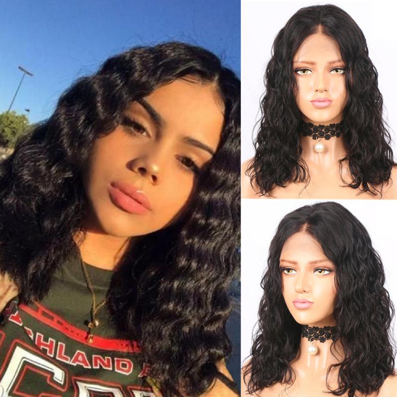 

Fureya Hair 360 Lace Human Hair Short Deep Wave Wig For Black Women 150% Density Brazilian Remy Pre Plucked Bleached Knots, Natural black