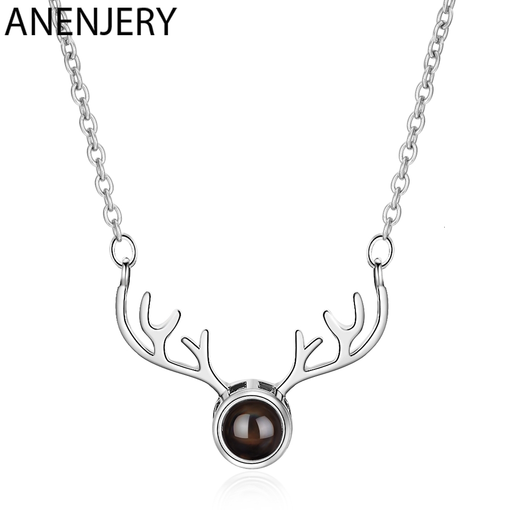 

Hot Trendy 925 Sterling Silver Christmas Antlers Necklaces For Women Projection I Love You Necklaces Gift