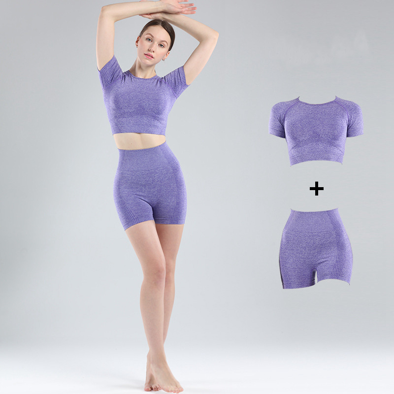 

2 piece set women yoga set leggings tracksuit workout clothes gym suit sports high waist short pants seamless clothing crop top, Black