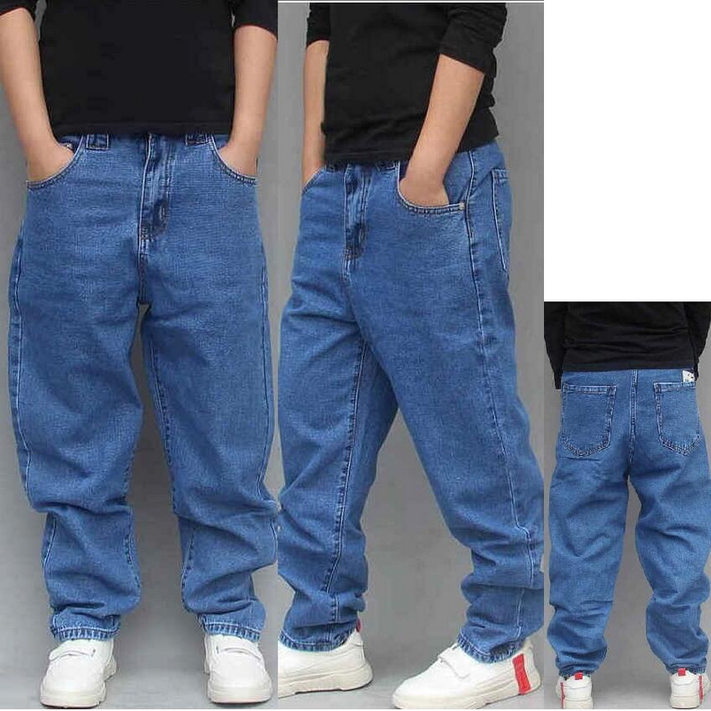 

2020 New Trendy Jeans Men's Loose Harem Pants Slightly Stretch Big Size Skateboard Baggy Jeans Male Denim Trousres, Blue