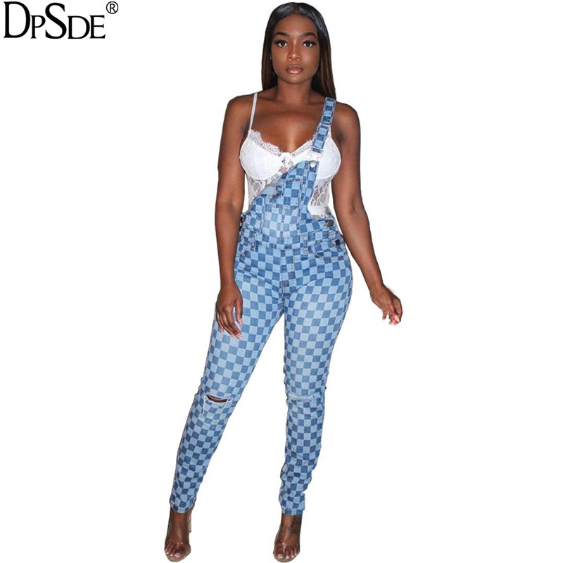 

DPSDE 2020 women hot sale fashion reduction of age street style denim long pants broken hole plaid condole belt denim pants, Sky blue